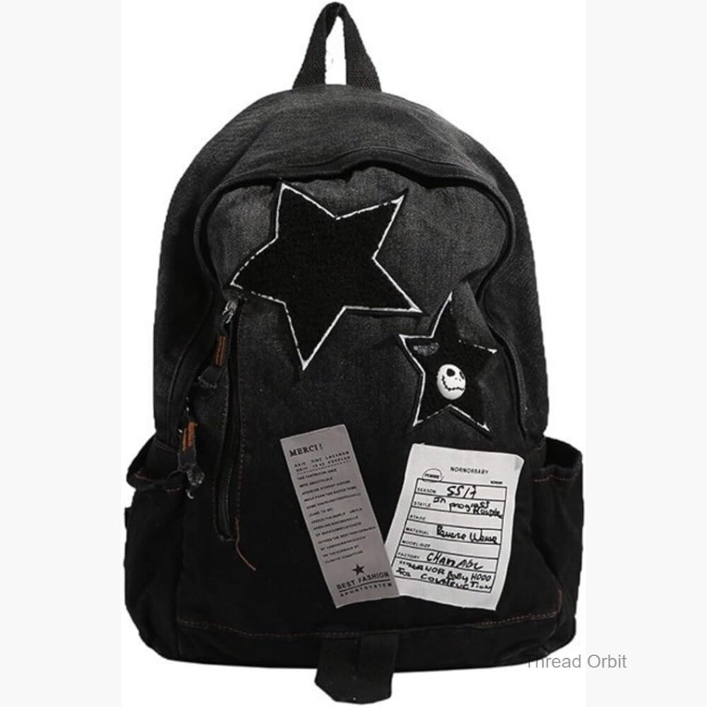 Denim Daypack Backpack with Star Pattern, Adjusta… - image 1